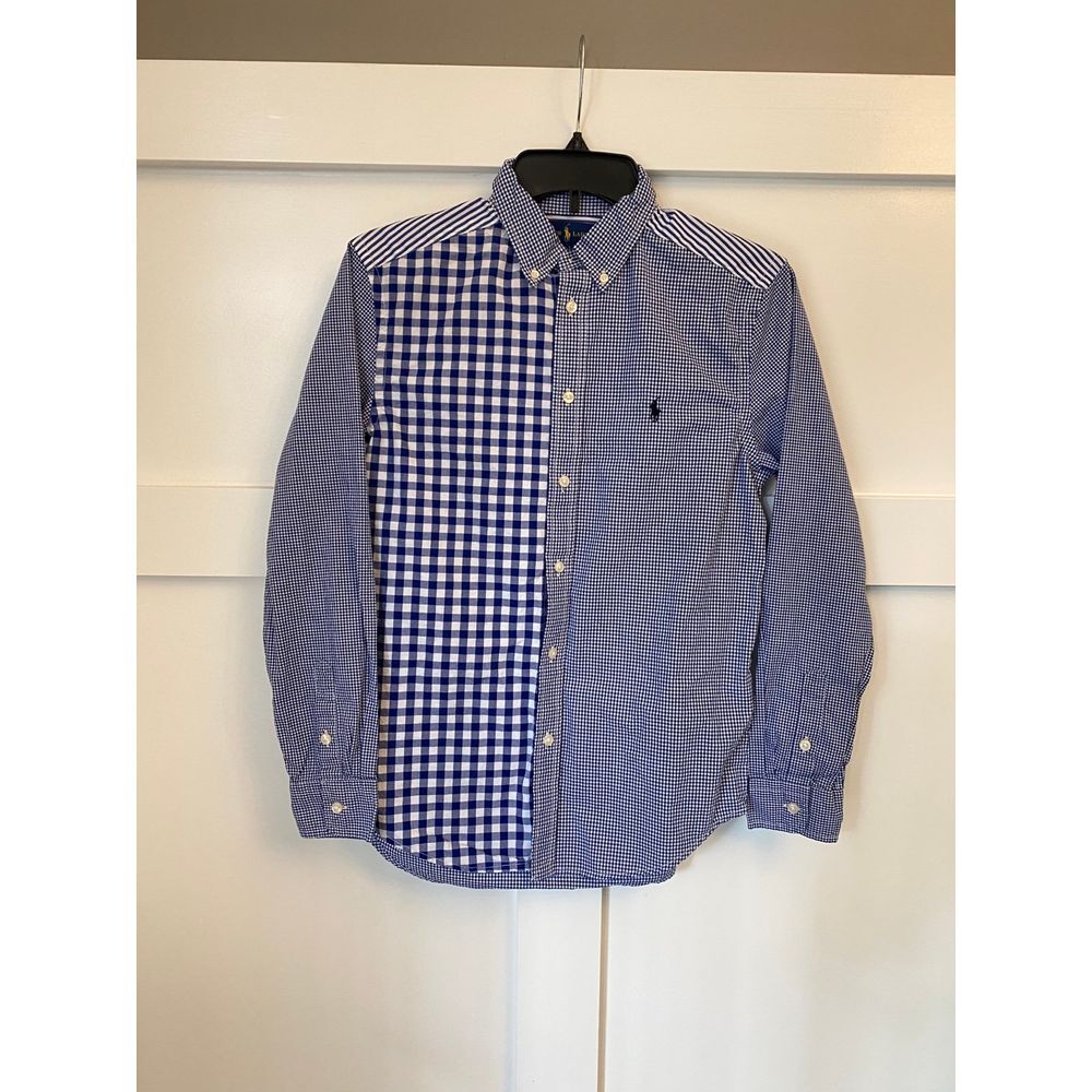 Ralph Lauren‎ Shirt Boys Large 14-16 Blue Gingham Long Sleeve Button Down